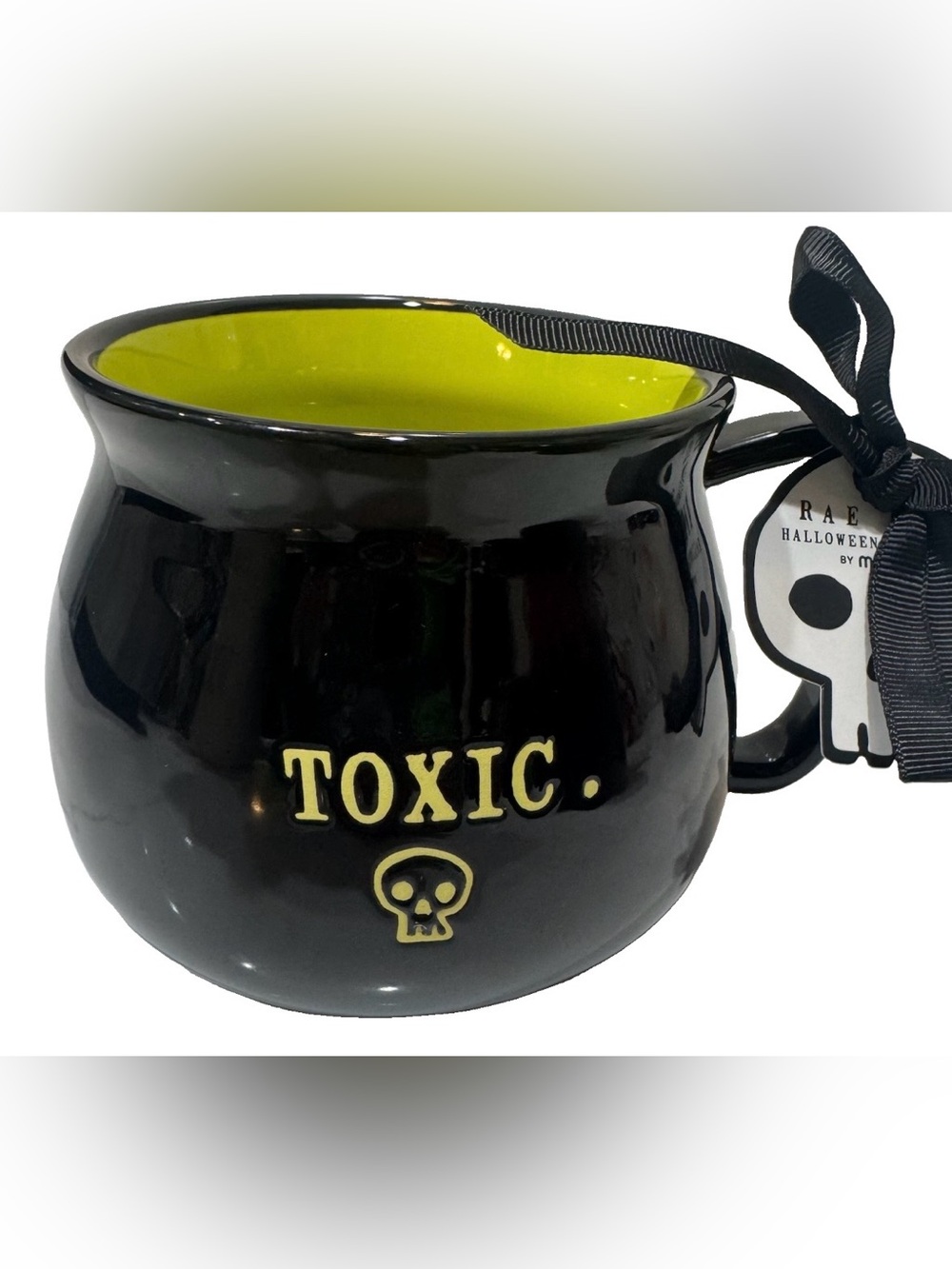Rae Dunn Halloween Witch Cauldron Coffee Mug “Toxic” Skull Warning NWT
